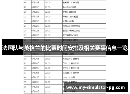 法国队与英格兰的比赛时间安排及相关赛事信息一览